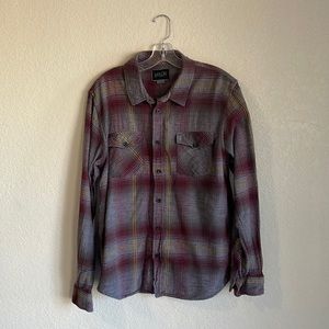Button Up Flannel Shirt Plaid Cotton collared gray burgundy Valor Collective